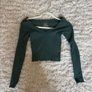 Free People Forest Green Ribbed Long Sleeve Top